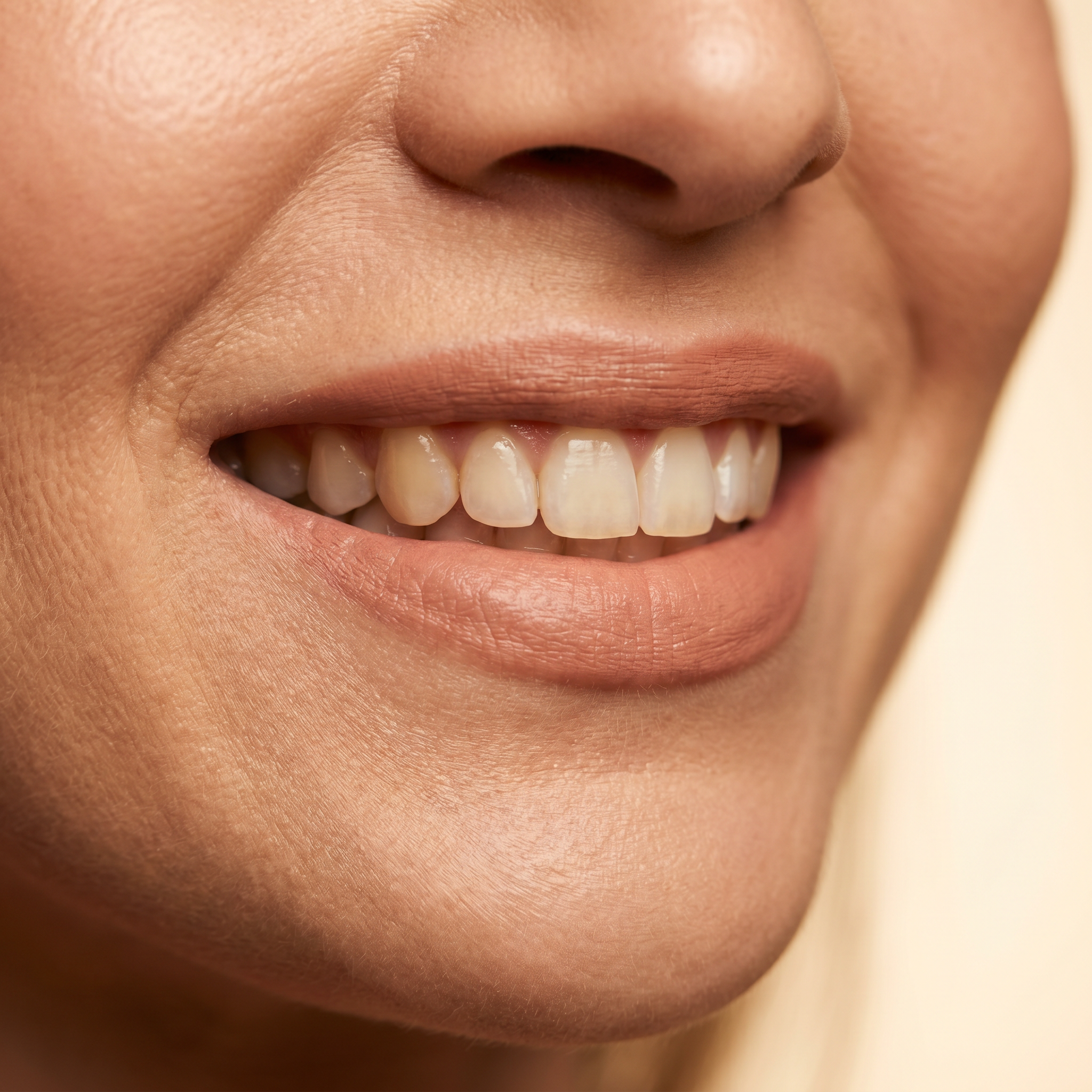 Natural smile detail — teeth and lips
